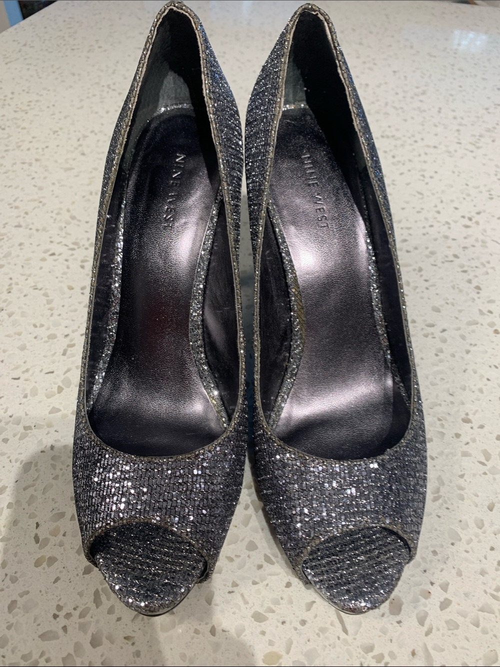 Nine West Sparkle Peep-Toe Pumps in Silver